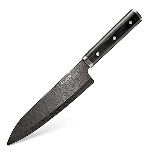 Kyocera KTN-180-HIP Kizuna Serie Keramik-Kochmesser. Veredelte Keramikklinge mit Sandgarten Wellenstruktur. Griff aus Pakkaholz. Klingenlänge 18 cm von Kyocera