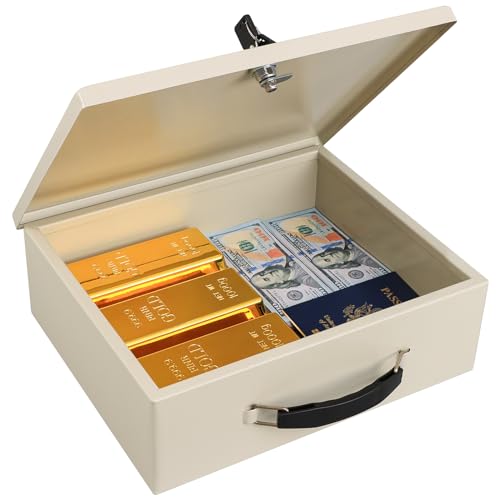 KYODOLED Feuerfeste Dokumentenbox mit Schlüsselschloss, sichere Aufbewahrungsbox für Wertsachen, feuerfeste Sicherheitskiste, feuerfeste Box für Dokumente, Reisepass, 32.8 x 21.3 x 11.4 cm, Grau von KYODOLED