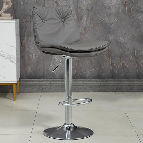 Barhocker in Thekenhöhe, um 360° drehbarer Barstuhl mit Rückenlehne und Fußstütze, verstellbare Theke for Kneipe, Küche, Café (Color : Grey, Size : Silver_SMALL) von KYOFIS