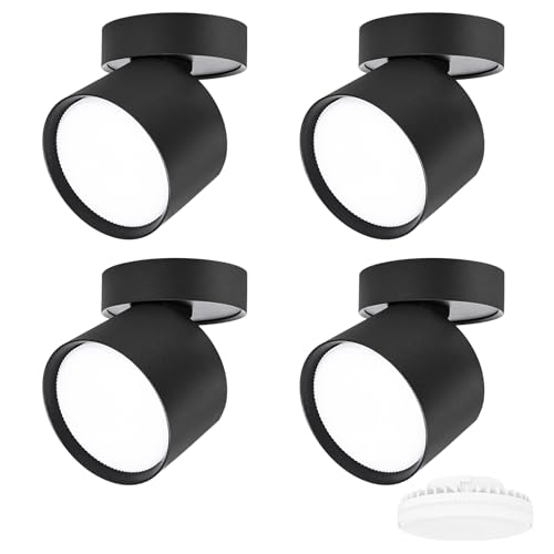 KYOTECH 4er Set LED Aufbauspot 230V Ø84x80mm drehbar und schwenkbar Deckenleuchte Aufputz inkl. 6W GX53 Leuchtmittel Warmweiß 3000K 550LM Decken Aufbaustrahler mit großer Leuchtfläche Spotleuchte von KYOTECH