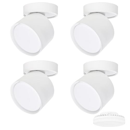 KYOTECH 4er Set LED Aufbauspot 230V Ø84x80mm drehbar und schwenkbar Weiß Deckenleuchte Aufputz inkl. 6W GX53 Leuchtmittel Naturalweiß 4000K 550LM Aufbaustrahler mit großer Leuchtfläche Spotleuchte von KYOTECH
