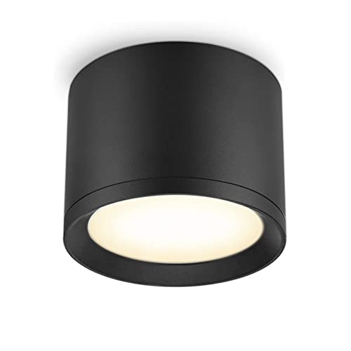 KYOTECH Deckenleuchte Aufputz LED 6W IP44 GX53 Deckenspots 3000K 550LM Aluminium Aufbauleuchte Strahler Schwarz Matt Deckenlampe Spots Warmweiß für Badezimmer Esszimmer Korridor von KYOTECH