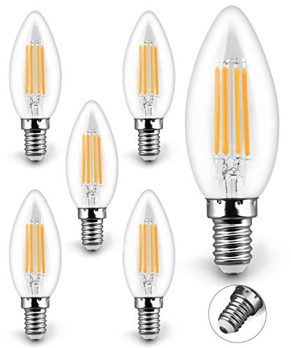 KYOTECH E14 Kerze LED Lampen 4W Ersetzt 40W 400LM 2700K led Glühfaden Warmweiß leuchte C35 LED Kerzenbirnen,LED Lampe Energiesparlampe E14 Abstrahlwinkel 360° Dekorative Beleuchtung 6er Set von KYOTECH