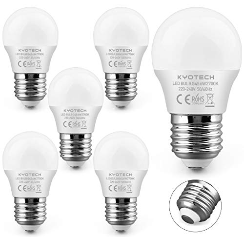 KYOTECH E27 LED Lampe Warmweiß 6W Ersetzt 60W 500LM 2700K Led Leuchtmittel 220° Abstrahlwinkel Glühbirne G45 Leuchtmittel Energiesparlampe Led Birne Flimmerfreies und Geräuschlose 6er Set von KYOTECH