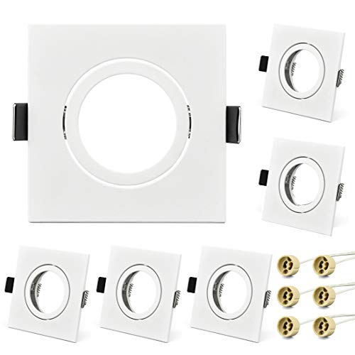 KYOTECH Einbaustrahler Rahmen GU10 Set Weiß Schwenkbar Eckig Einbaurahmen Strahler inkl. GU10 Fassung für Halogen Leuchtmittel LED-Modul MR16, LED Spot Einbaurahmen 6er Set von KYOTECH