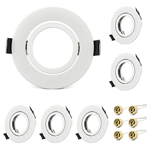 KYOTECH Einbaustrahler Rahmen GU10 Set Weiß Schwenkbar Runder Einbaurahmen Strahler inkl. GU10 Fassung für Halogen Leuchtmittel LED-Modul MR16, LED Spot Einbaurahmen 6er Set von KYOTECH