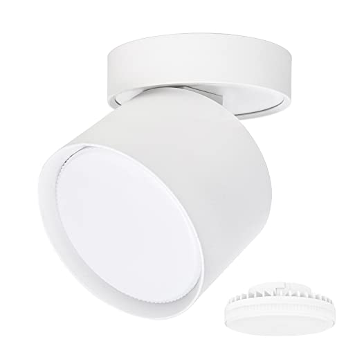 KYOTECH LED Aufbauspot Flach 230V Ø84x80mm drehbar und schwenkbar Weiß Deckenleuchte Aufputz inkl. 6W GX53 Leuchtmittel Naturalweiß 4000K 550LM Aufbaustrahler mit großer Leuchtfläche Spotleuchte von KYOTECH