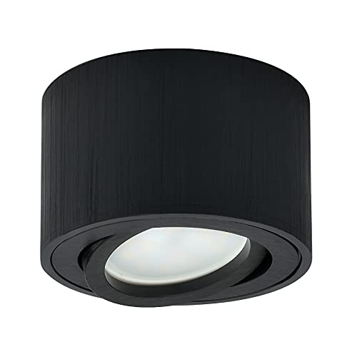 KYOTECH LED Aufbauspot Schwarz Flach Schwenkbar Aufputz Deckenleuchte Ø80x50mm Mit 5W Modul Warmweiß 3000K 400LM Rund Aufbauleuchte von KYOTECH