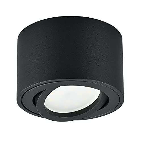 KYOTECH LED Aufbauspot Schwarz flach schwenkbar Aufputz Deckenleuchte Ø80x50mm inkl. 5W LED Modul Aufbaustrahler Warmweiß 3000K 400LM LED Aufputz Rund Schwarz Decken Aufbauleuchte von KYOTECH