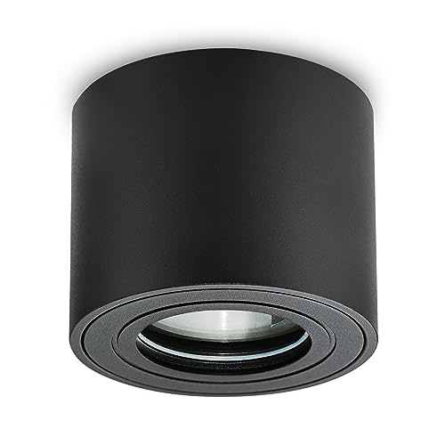 KYOTECH LED Aufbauspot flach IP44 Schwarz Aufputz Deckenleuchte Ø80x65mm für LED Module 230V Aufbauleuchte Downlight Runde Wasserschutz für Bad & Außen 1 Stück ohne Leuchtmittel von KYOTECH