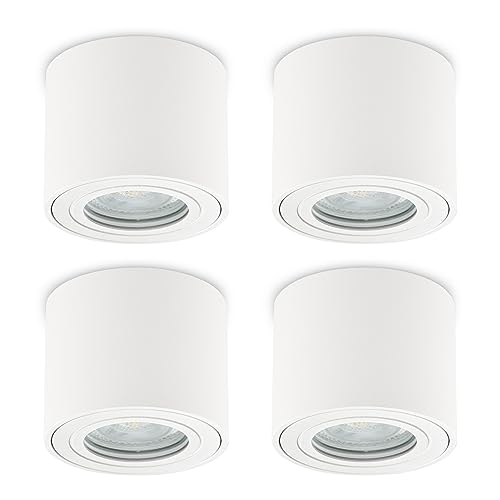 KYOTECH LED Aufbauspot flach IP44 Weiß Aufputz Deckenleuchte Ø80x65mm für LED Module 230V Aufbauleuchte Downlight Runde Wasserschutz für Bad & Außen 4 Stück ohne Leuchtmittel von KYOTECH