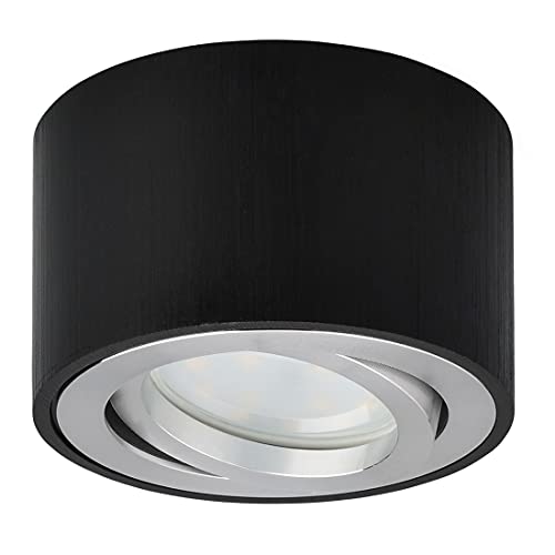 KYOTECH LED Aufputz Deckenleuchte Flach 230V Schwenkbar Ø80x50mm Downlight Mit 5W Modul Aufbauspot Warmweiß 3000K 400LM Spotleuchte Rund Schwarz Gebürstet von KYOTECH