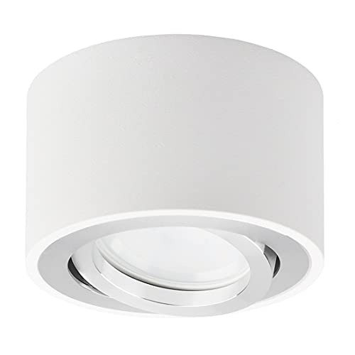 KYOTECH LED Aufputz Deckenleuchte Flach 230V Schwenkbar Ø80x50mm Downlight inkl. 5W LED Modul Aufbauspot Warmweiß 3000K 400LM LED Aufputz Spotleuchte Rund Weiß von KYOTECH