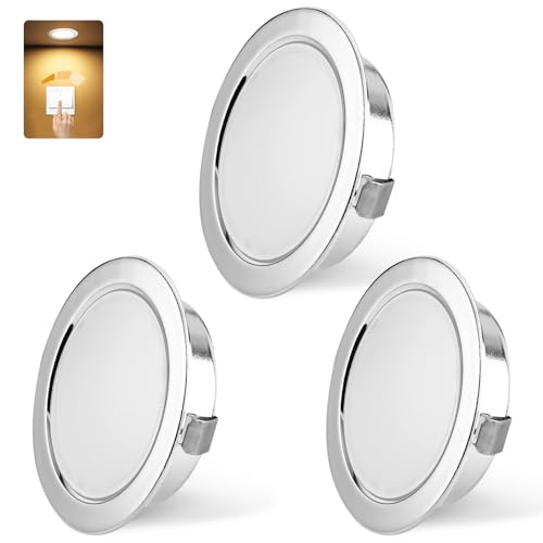 KYOTECH LED Einbaustrahler 230V Dimmbar, 3W 3000K Warmweiß LED Spot Ultra Flach 300LM Bohrloch 55-58mm und 15mm Flache, IP44 Möbeleinbauleuchte Einbauspots für Spiegelschrank, Chrom 3er Set von KYOTECH