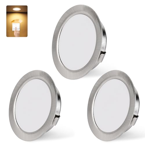 KYOTECH LED Einbaustrahler 230V Dimmbar, 3W 3000K Warmweiß LED Spot Ultra Flach 300LM Bohrloch 55-58mm und 15mm Flache, IP44 Möbeleinbauleuchte Einbauspots für Spiegelschrank, Nickel 3er Set von KYOTECH