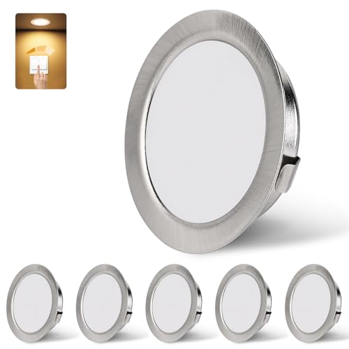 KYOTECH LED Einbaustrahler 230V Dimmbar, 3W 3000K Warmweiß LED Spot Ultra Flach 300LM Bohrloch 55-58mm und 15mm Flache, IP44 Möbeleinbauleuchte Einbauspots für Spiegelschrank, Nickel 6er Set von KYOTECH