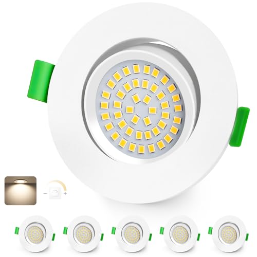 KYOTECH LED Einbaustrahler 230V Dimmbar 60-75mm Ultra Flach LED Spots 5W IP65 Bad Einbauleuchten Deckenspots Neutralweiß 4000K Einbauspots für Badezimmer Wohnzimmer, Weiß 6er Set (Nicht Drehbar) von KYOTECH