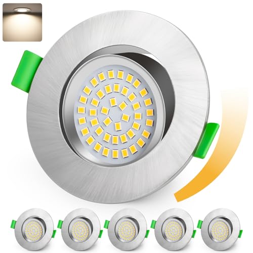 KYOTECH LED Einbaustrahler 230V Dimmbar 68-80mm Ultra Flach LED Spots 5W IP44 Bad Einbauleuchten Deckenspots Neutralweiß 4000K 45° Schwenkbar Einbauspots für Badezimmer Wohnzimmer, Nickel 6er Set KYOTECH LED Einbaustrahler 230V Dimmbar 68-80mm Ultra Flach LED Spots 5W IP44 Bad Einbauleuchten Deckenspots Neutralweiß 4000K 45° Schwenkbar Einbauspots für Badezimmer Wohnzimmer, Nickel 6er Set von KYOTECH