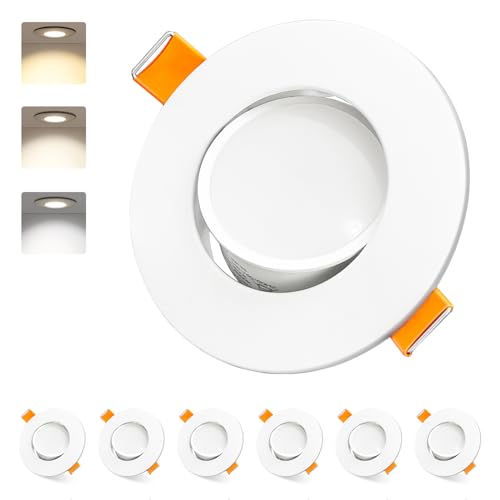 KYOTECH LED Einbaustrahler Dimmbar Flach 5W 230V IP45 Einbauleuchten Deckenspots Deckenstrahler 45°Schwenkbar Warmweiß Neutralweiß Kaltweiß Einbauspots für Badezimmer Wohnzimmer Küche CRI>80,6er Set von KYOTECH