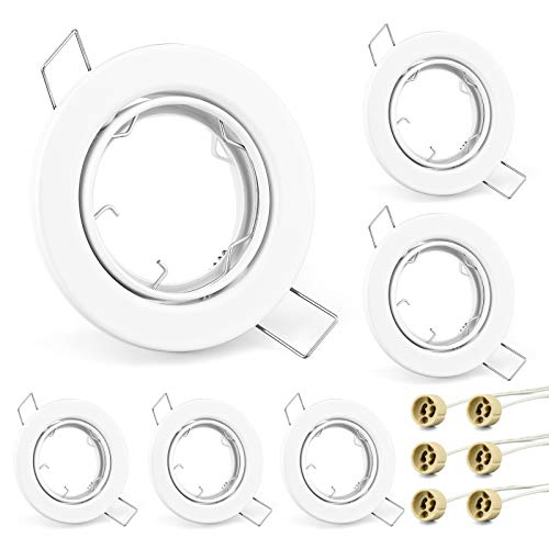 KYOTECH LED Einbaustrahler Einbaurahmen GU10 Schwenkbar GU10 Rahmen 6er Set Einbauleuchten Einbaurahmen weiß Einbauspots Rahmen für Halogen gu10 Leuchtmittel LED Modul MR16,inkl. GU10 Fassung von KYOTECH