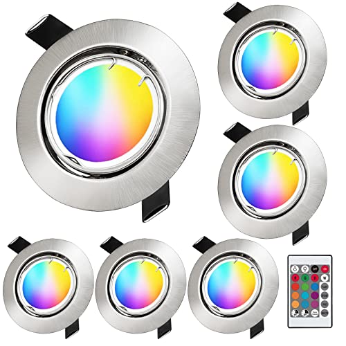 KYOTECH LED Einbaustrahler RGB +Warmweiss 3000K Schwenkbar 230V 5W Einbauleuchten Ultra Flach Lochmass φ68-80mm Einbauspot Farbwechsel Dimmbar mit Fernbedienung 400LM von KYOTECH