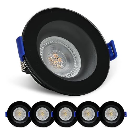 KYOTECH LED Spot Einbaustrahler 230V 5W IP65 Deckenstrahler Deckenspots Ultra flach 3000K Warmweiß Einbauspots Einbauleuchten Ø68 mm 500lm für Badzimmer Wohnzimmer Rund Schwarz, 6er von KYOTECH