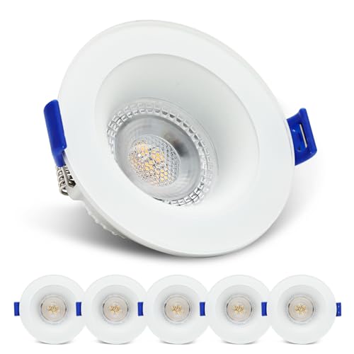 KYOTECH LED Spot Einbaustrahler 230V 5W IP65 Deckenstrahler Deckenspots Ultra flach 4000K Warmweiß Einbauspots Einbauleuchten Ø68 mm 500lm für Badzimmer Wohnzimmer Rund Weiß, 6er von KYOTECH