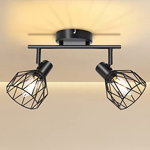 KYOTECH Schwarz 2-flammige E14 Spotlampe LED Deckenleuchte Spot schwenkbar 350° und drehbar Deckenstrahler E14 Spotleuchte Deckenlampe für 2x E14 Leuchtmittel Deckenlampe ohne Leuchtmittel von KYOTECH