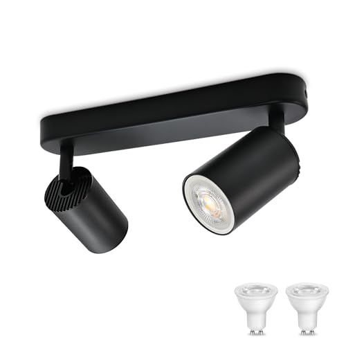 KYOTECH Schwarz 2-flammige Spotlampe 5W LED Deckenleuchte Deckenlampe Schwenkbar und drehbar inkl. Leuchtmittel GU10 3000K Warmweiß Deckenspots für Küche, Schlafzimmer, Wohnzimmer von KYOTECH