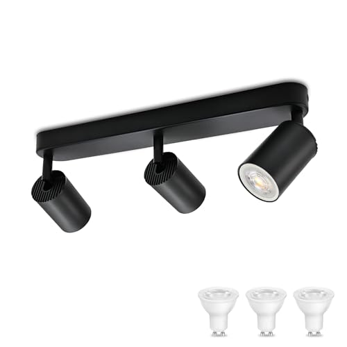 KYOTECH Schwarz 3-flammige Spotlampe 5W LED Deckenleuchte Deckenlampe Schwenkbar und drehbar inkl. Leuchtmittel GU10 3000K Warmweiß Deckenspots für Küche, Schlafzimmer, Wohnzimmer von KYOTECH