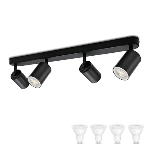 KYOTECH Schwarz 4-flammige Spotlampe 5W LED Deckenleuchte Deckenlampe Schwenkbar und drehbar inkl. Leuchtmittel GU10 3000K Warmweiß Deckenspots für Küche, Schlafzimmer, Wohnzimmer KYOTECH Schwarz 4-flammige Spotlampe 5W LED Deckenleuchte Deckenlampe Schwenkbar und drehbar inkl. Leuchtmittel GU10 3000K Warmweiß Deckenspots für Küche, Schlafzimmer, Wohnzimmer von KYOTECH