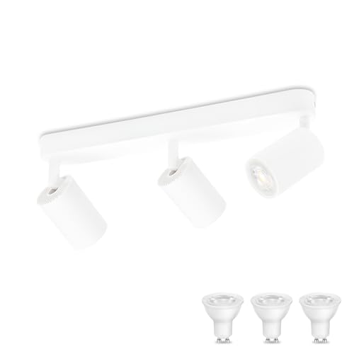 KYOTECH Weiß 3-flammige Spotlampe 5W LED Deckenleuchte Weiss Deckenlampe Schwenkbar und drehbar inkl. Leuchtmittel GU10 3000K Warmweiß Deckenspots für Küche, Schlafzimmer, Wohnzimmer von KYOTECH