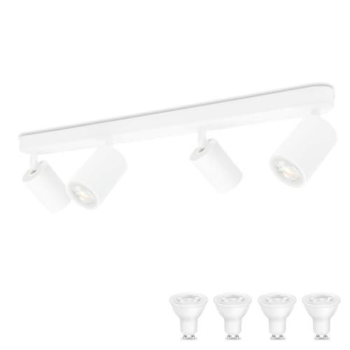 KYOTECH Weiß 4-flammige Spotlampe 5W LED Deckenleuchte Weiss Deckenlampe Schwenkbar und drehbar inkl. Leuchtmittel GU10 3000K Warmweiß Deckenspots für Küche, Schlafzimmer, Wohnzimmer KYOTECH Weiß 4-flammige Spotlampe 5W LED Deckenleuchte Weiss Deckenlampe Schwenkbar und drehbar inkl. Leuchtmittel GU10 3000K Warmweiß Deckenspots für Küche, Schlafzimmer, Wohnzimmer von KYOTECH