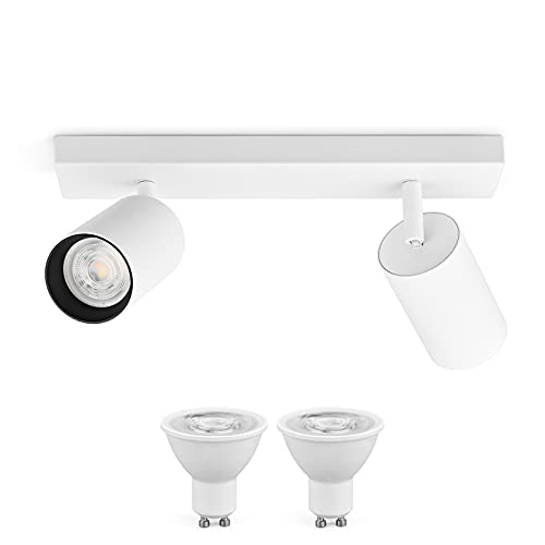 KYOTECH Deckenstrahler LED Weiß Deckenleuchte 2 Flammig 350°Schwenkbar GU10 Deckenlampe mit 5W 400LM GU10 Spots, Modern Deckenspot Flurlampe für Küche Wohnzimmer Schlafzimmer von KYOTECH