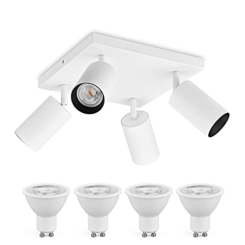 KYOTECH Deckenstrahler LED Weiß Deckenleuchte 4 Flammig 350°Schwenkbar GU10 Deckenlampe mit 5W 400LM GU10 Spots, Modern Deckenspot Flurlampe für Küche Wohnzimmer Schlafzimmer von KYOTECH