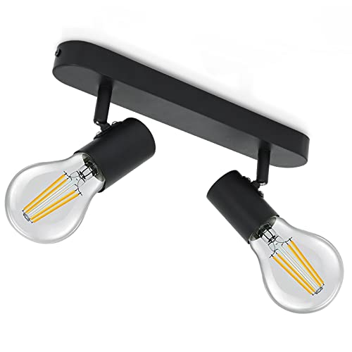 KYOTECH Deckenlampe E27 Deckenstrahler 2 Flammig 350° Schwenkbar max. 60W Vintage Deckenleuchte E27 Spotleuchte Drehbar Schwarz Deckenspots für Wohnzimmer, Schlafzimmer Ohne Leuchtmitte KYOTECH Deckenlampe E27 Deckenstrahler 2 Flammig 350° Schwenkbar max. 60W Vintage Deckenleuchte E27 Spotleuchte Drehbar Schwarz Deckenspots für Wohnzimmer, Schlafzimmer Ohne Leuchtmitte von KYOTECH