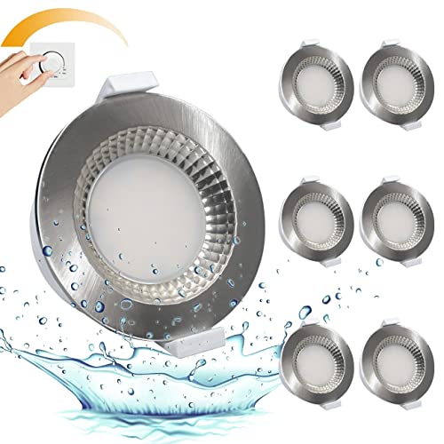 OPPER IP65 LED Einbaustrahler Flach Dimmbar 6er Set,LED Badeinbaustrahler 230V 6W 3000K Warmweiß für Wohnzimmer & Badezimmer,Wasserdicht Bad Einbauleuchten 600lm Decken Spots von KYOTECH