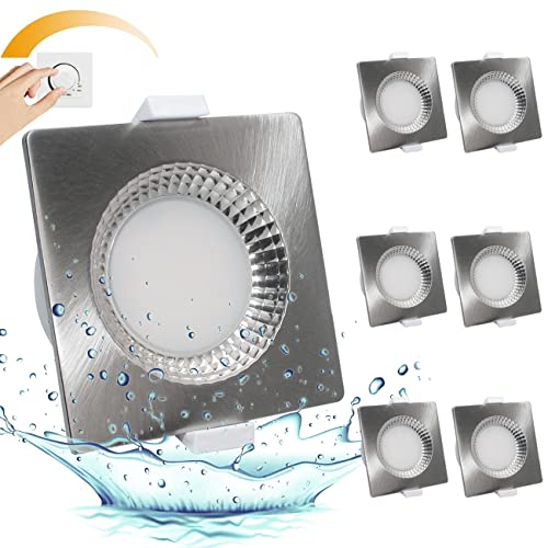 KYOTECH IP65 LED Einbaustrahler Flach Dimmbar 6er Set Eckig LED Badeinbaustrahler 230V 6W 3000K Warmweiß für Wohnzimmer & Badezimmer,Wasserdicht Bad Einbauleuchten 600lm Decken Spots von KYOTECH