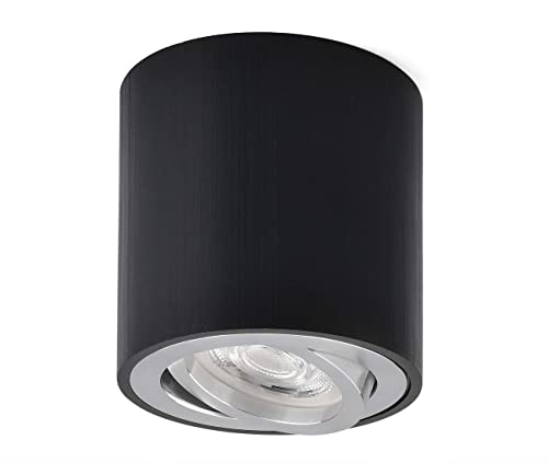 KYOTECH LED Aufputzleuchte Deckenleuchte flach Schwenkbar 230V Aufbau Deckenleuchte inkl. tauschbarem 5W GU10 Leuchtmittel 3000K Warmweiß Ø80x84mm LED Aufputz Downlight Schwarz Gebürstet rund KYOTECH LED Aufputzleuchte Deckenleuchte flach Schwenkbar 230V Aufbau Deckenleuchte inkl. tauschbarem 5W GU10 Leuchtmittel 3000K Warmweiß Ø80x84mm LED Aufputz Downlight Schwarz Gebürstet rund von KYOTECH