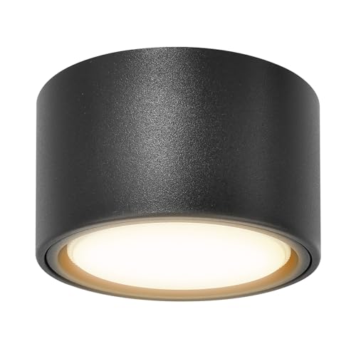 KYOTECH LED Aufputzleuchte Deckenleuchte flach mit LED GX53 230V 6W warmweiß 3000K,Decken Aufbauspot Ø95x55mm schwarz rund von KYOTECH