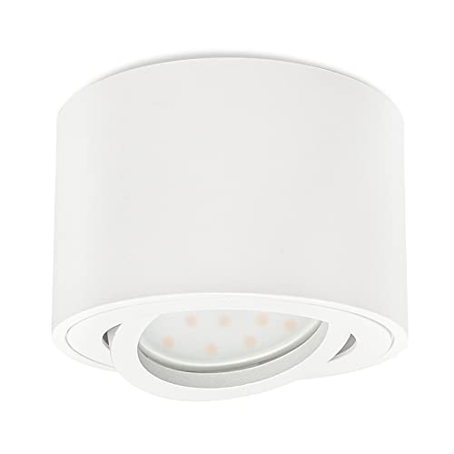 KYOTECH LED Aufbaustrahler flach Schwenkbar Aufbauspot inkl 5W LED Modul 3000K Warmweiß 230V Aufbauleuchte Ø80x50mm Deckenspots Aufputz aus Aluminium Downlight, matt weiß von KYOTECH
