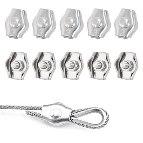 10 Stück M3 Drahtseilklemme,Edelstahl Seilklemme,Edelstahl 304 Kabelklemme,Edelstahl Drahtseile Clip für 3mm Drahtseile,Simplex Klemme zur Befestigung von Stahldrahtseilen und Kabelseilen von KYSUN