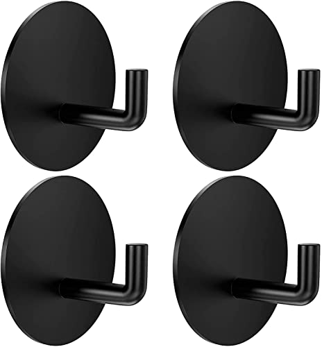 4 Stück Haken Selbstklebende, Schwarz Edelstahl Handtuchhaken Kleiderhaken Wandhaken Ideal für Bad Toilette Küche Büro，Ohne Bohren von KYSUN