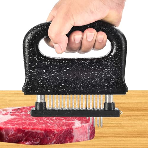 Fleischklopfer aus Edelstahl, 48 Nadel Meat Tenderizer Zartmacherhammer mit Griff, Steaker Fleischzartmacher Schwarz Kotelettklopfer Fleischlöser zum Zartmachen von Rind Huhn Schwein Schnitzel Fleisch von KYSUN