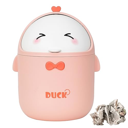 Mini Mülleimer mit Deckel, Tischmülleimer, Süße Kleines Süßes Huhn Tisch Mülleimer, Tragbar Abfallbehälter, Klein Mülleimer Büro, für Zuhause Büro Wohnzimmer, 11 * 11 * 18.5cm (Rosa) von KYSUN