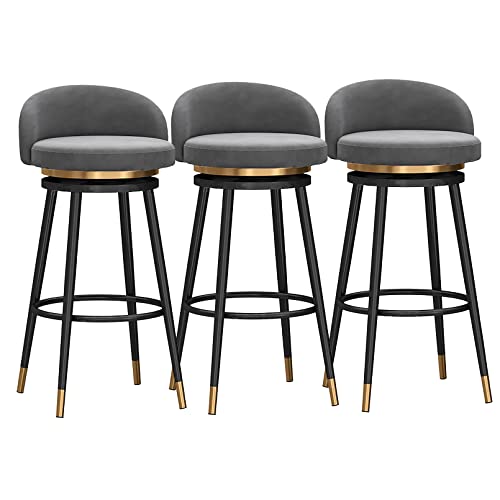 Barhocker aus Samt, 2er-Set, Bauernhaus, Küche, Frühstück, Barhocker mit Rückenlehne, Höhe 360° drehbar, schwarze Metallbeine, blaue gepolsterte Sitzfläche, 75 cm Höhe, 3 Stück, Grau, 38 x 38 cm Barhocker aus Samt, 2er-Set, Bauernhaus, Küche, Frühstück, Barhocker mit Rückenlehne, Höhe 360° drehbar, schwarze Metallbeine, blaue gepolsterte Sitzfläche, 75 cm Höhe, 3 Stück, Grau, 38 x 38 cm von KYTGFH