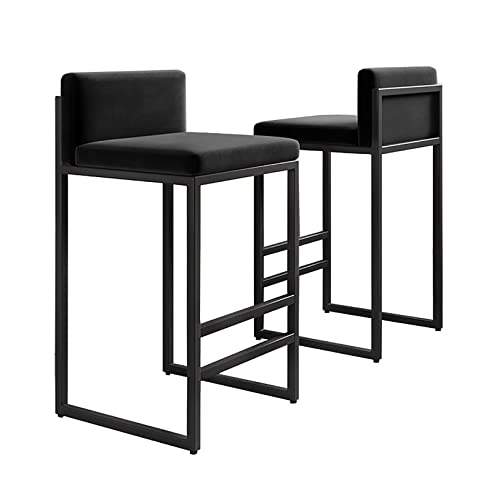 Set mit 2 modernen Barhockern aus Samt mit Rückenlehne, hohen Sitzen und stilvollem Design, perfekt für Kücheninseln, Hausbar oder Frühstückstheke, bequeme Sitzhöhe 75 cm, Schwarz, Höhe 55 cm von KYTGFH