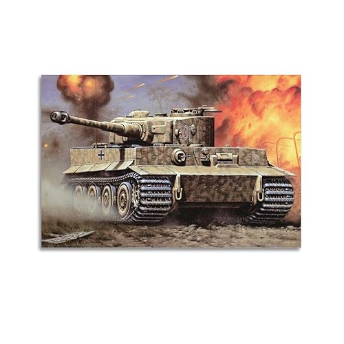 KYTIN Deutscher WW2 Panzer Poster Tiger I Schwerer Panzer Dekorative Malerei Leinwand 30 x 45 cm von KYTIN