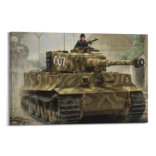 KYTIN Deutscher WWII Vintage Panzer Poster Tiger I Schwerer Panzer Dekorative Malerei Leinwand 60 x 90 cm von KYTIN