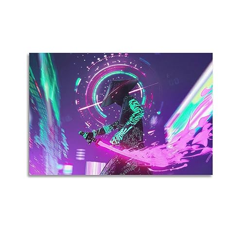 KYTIN Japanische Neon Samurai Artworks Dekorative Malerei Leinwand 30 x 45 cm von KYTIN